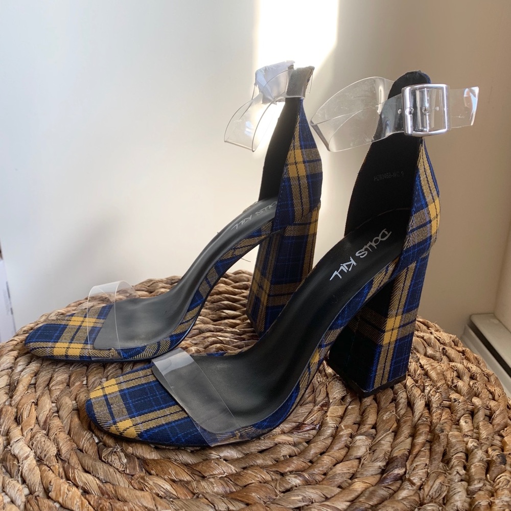 Dolls Kill Blue and Yellow Plaid Heels